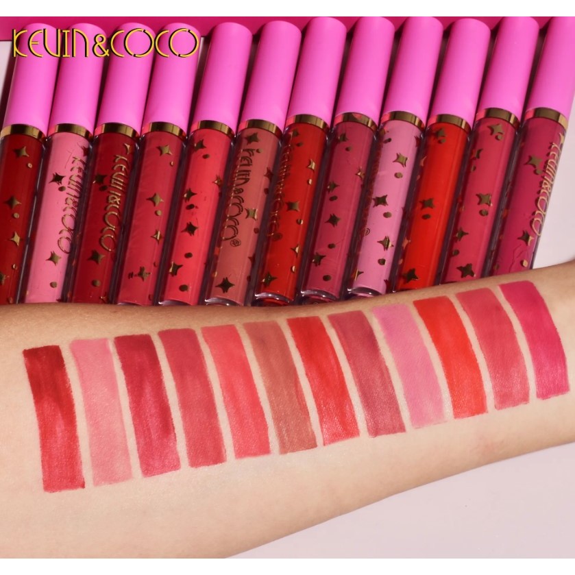 Set 12 Lip Gloss Kevin&Coco, nuante de rosu, rose, nude, cutie dreptunghiulara, 26.5x16.5x2.2 cm, 200 g, multicolor-2