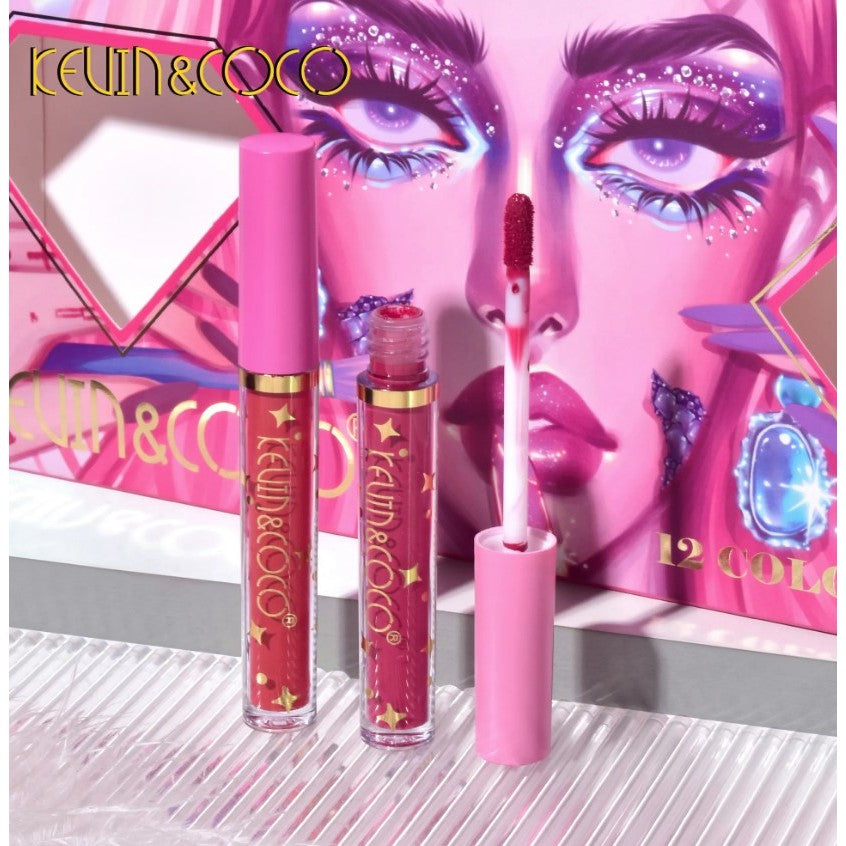 Set 12 Lip Gloss Kevin&Coco, nuante de rosu si rose, cutie dreptunghiulara, 26.5x16.5x2.2 cm, 200 g, multicolor-3