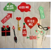 Set 12 Accesorii pentru Petrecere, Props pentru Coltul de Poze, Tematica Iubire, Multicolor-0