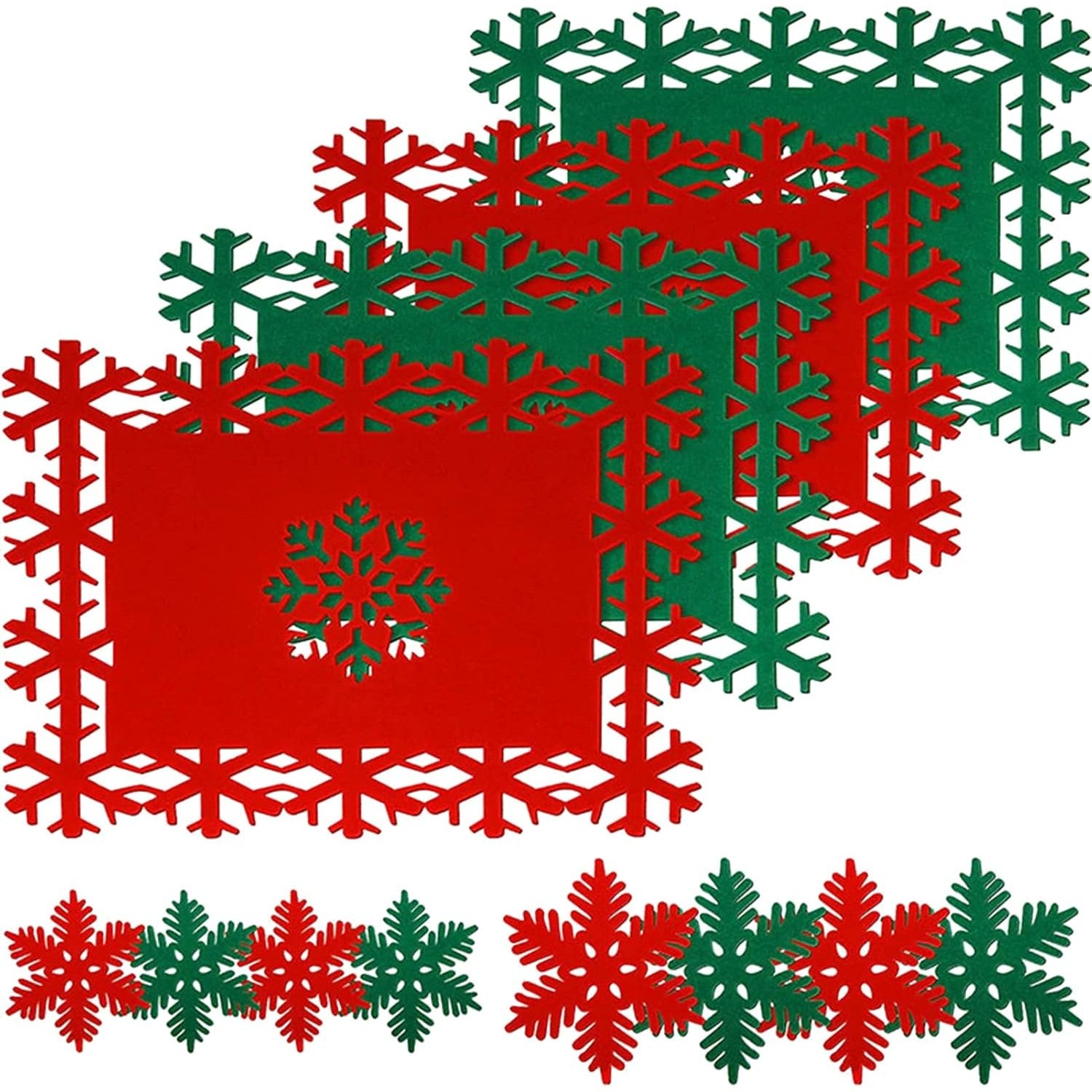 Set 12 Servete pentru Masa si Suporturi de Pahare/Tacamuri, Flippy, 4 Servete 25x35 cm, 4 Suporturi de 13x15 cm, 4 Suporturi de 9.3x10.5 cm, Verde-Rosu-0