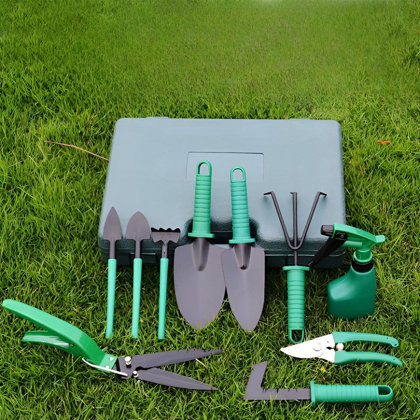 Set 12 Unelte de Gradina, Flippy, pentru Plantare Prelucrare Sol si Ingrijire Plante, Material PVC si Cardboard, Cutie Inclusa, 37x28 cm, Verde deschis-8