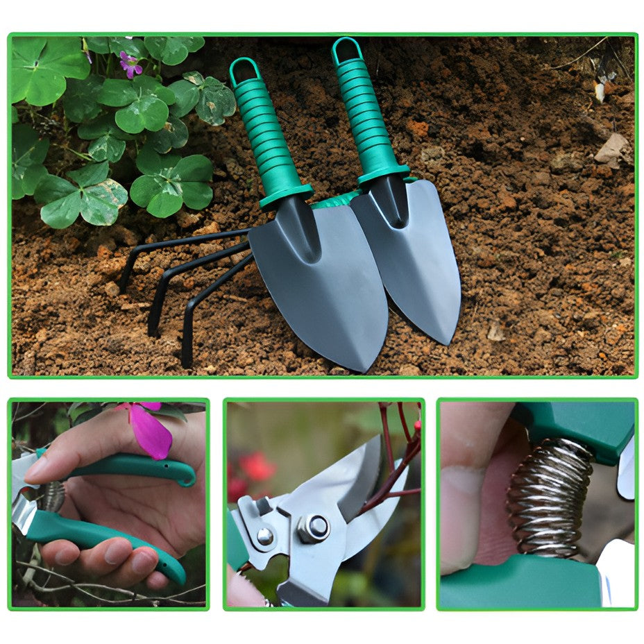 Set 12 Unelte de Gradina, Flippy, pentru Plantare Prelucrare Sol si Ingrijire Plante, Material PVC si Cardboard, Cutie Inclusa, 37x28 cm, Verde deschis-12