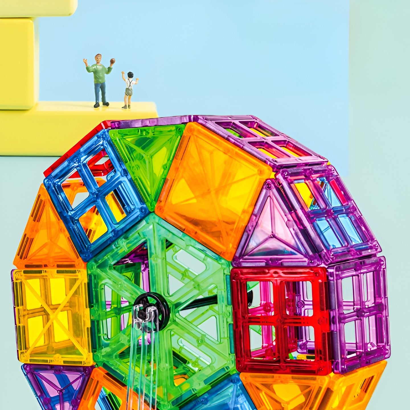 Set 120 de Piese Magnetice de Constructie, Flippy, Piese Mari, Magnetic Tiles, Forme Geometrice, 3 Ani, ABS, Magnet, 20.5 x 14.5 x 12 cm, Multicolor-3