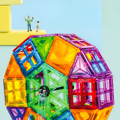Set 120 de Piese Magnetice de Constructie, Flippy, Piese Mari, Magnetic Tiles, Forme Geometrice, 3 Ani, ABS, Magnet, 20.5 x 14.5 x 12 cm, Multicolor-3
