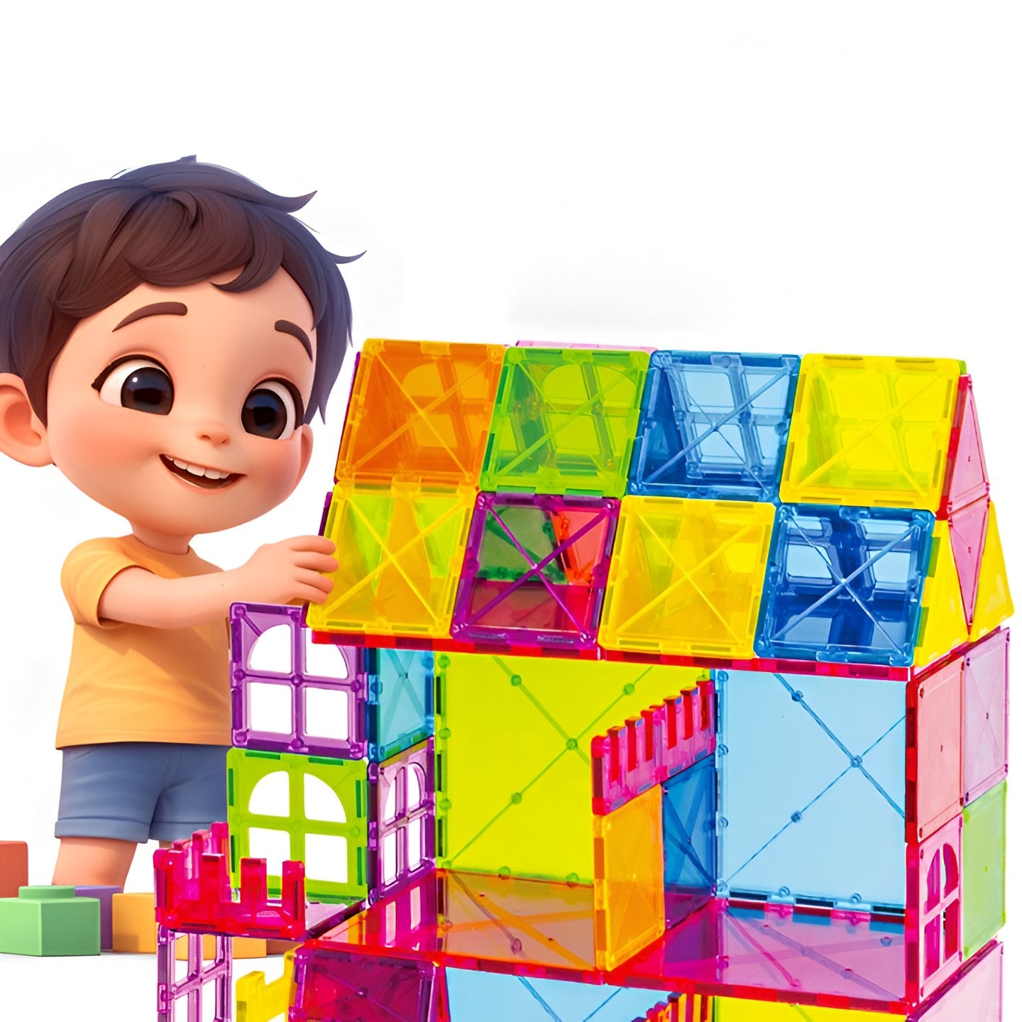 Set 120 de Piese Magnetice de Constructie, Flippy, Piese Mari, Magnetic Tiles, Forme Geometrice, 3 Ani, ABS, Magnet, 20.5 x 14.5 x 12 cm, Multicolor-4