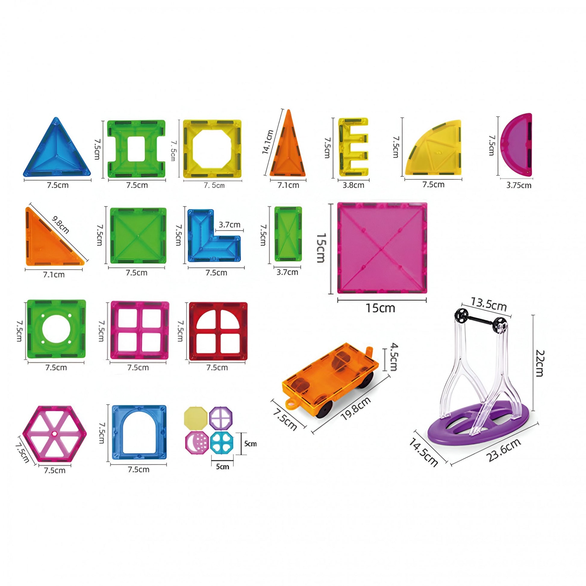 Set 120 de Piese Magnetice de Constructie, Flippy, Piese Mari, Magnetic Tiles, Forme Geometrice, 3 Ani, ABS, Magnet, 20.5 x 14.5 x 12 cm, Multicolor-5