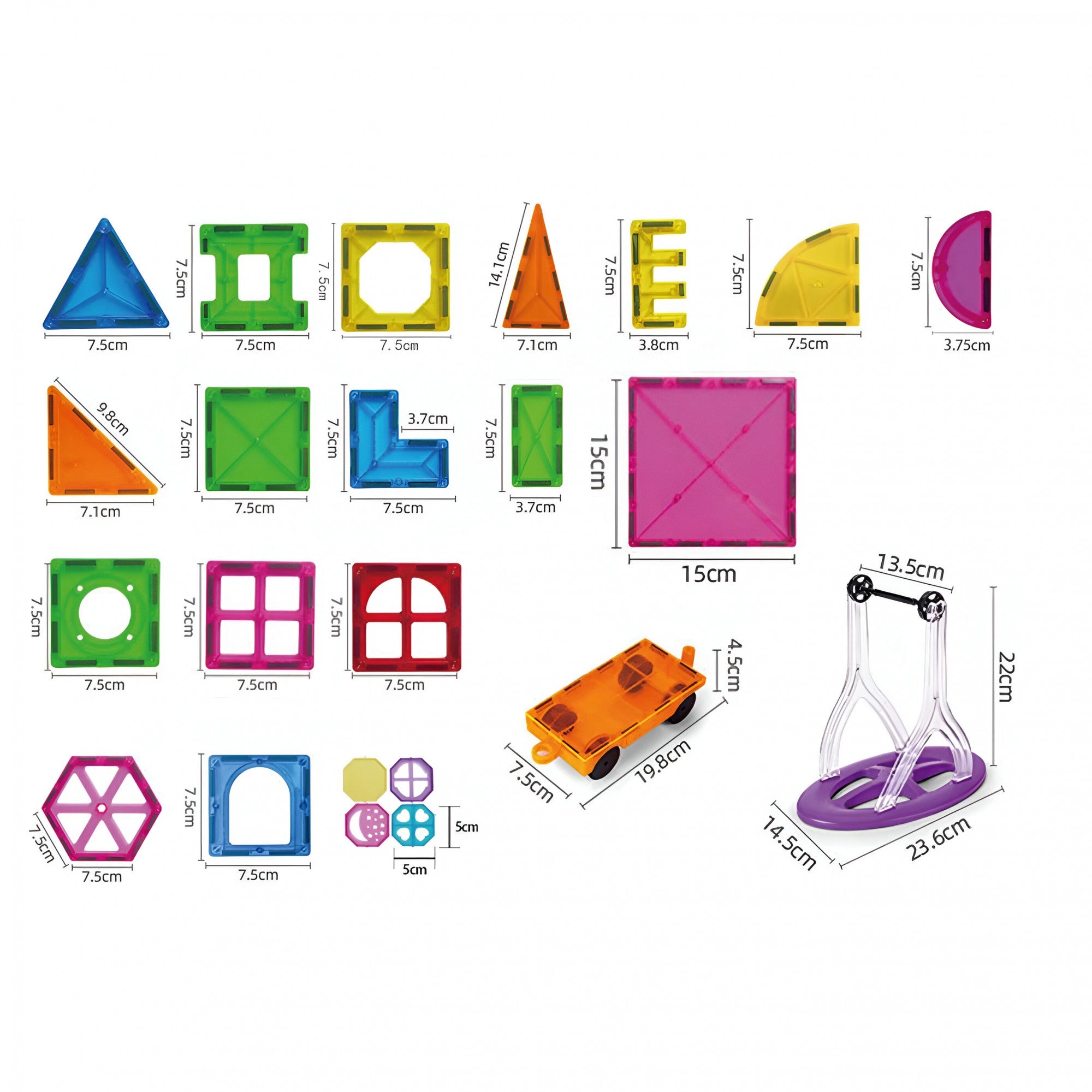 Set 120 de Piese Magnetice de Constructie, Flippy, Piese Mari, Magnetic Tiles, Forme Geometrice, 3 Ani, ABS, Magnet, 20.5 x 14.5 x 12 cm, Multicolor-5