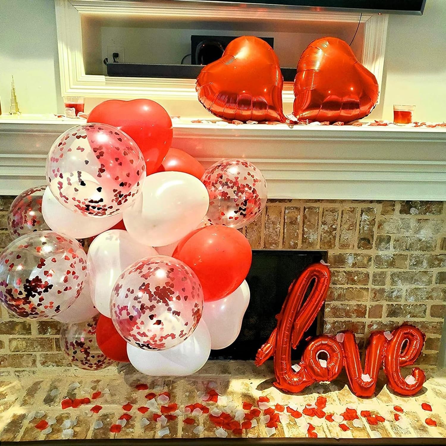 Set 13 Baloane din Folie Metalizata si din Latex, Flippy, Figurine Litere si Inima, Model Love, Tema Ziua Indragostitilor, Baloane Party cu Confetti, 102x65cm, 45 cm, 30 cm, Pai Inclus, Umflare cu Aer sau Heliu, Rosu-2