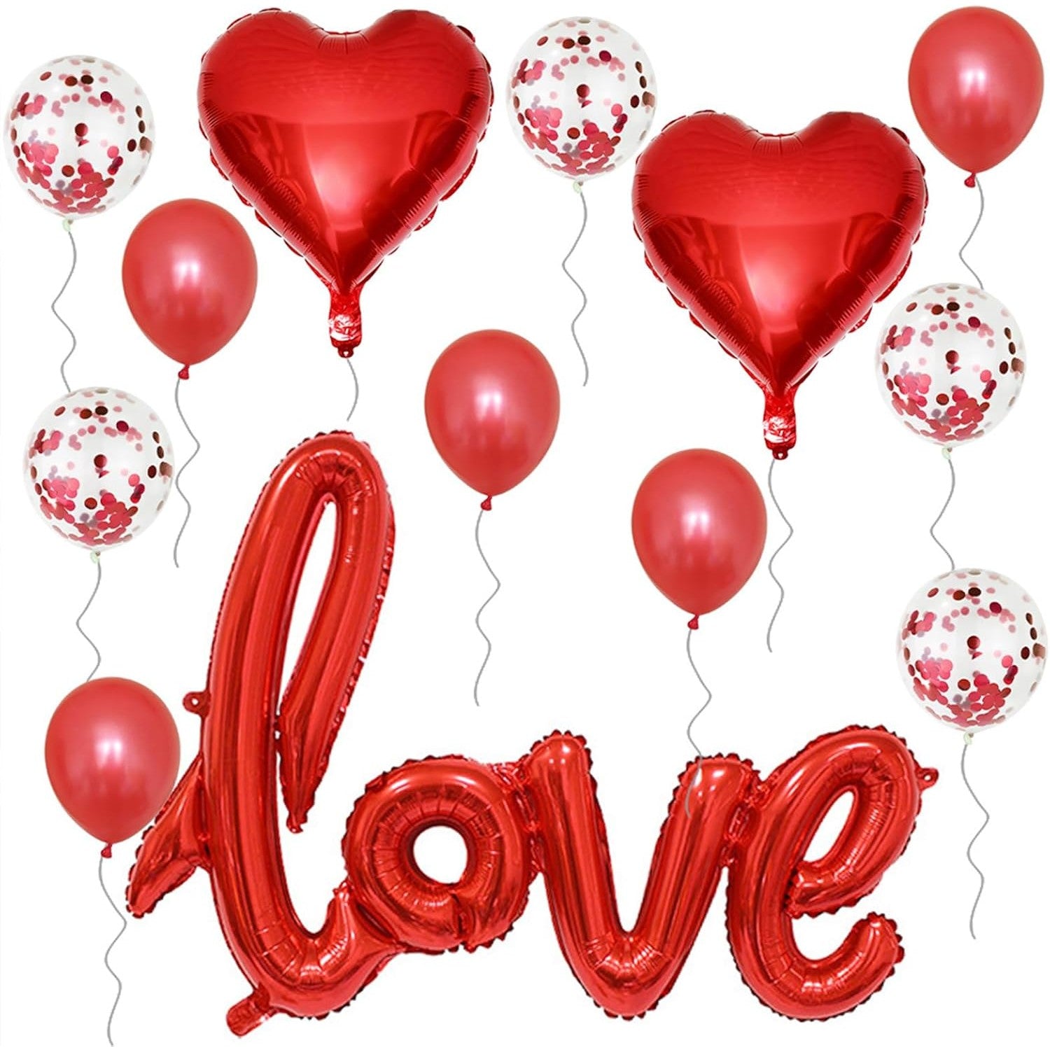 Set 13 Baloane din Folie Metalizata si din Latex, Flippy, Figurine Litere si Inima, Model Love, Tema Ziua Indragostitilor, Baloane Party cu Confetti, 102x65cm, 45 cm, 30 cm, Pai Inclus, Umflare cu Aer sau Heliu, Rosu-3