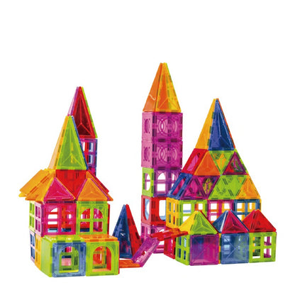 Set 120 de Piese Magnetice de Constructie, Flippy, Piese Mari, Magnetic Tiles, Forme Geometrice, 3 Ani, ABS, Magnet, 20.5 x 14.5 x 12 cm, Multicolor-0