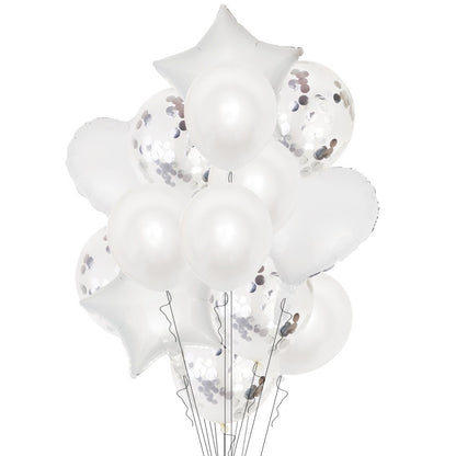 Set 14 Baloane din Folie Metalizată si din Latex, Flippy, Model Buchet, Baloane Party, 45 cm, 30 cm, Argintiu-0