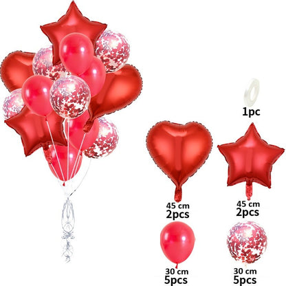 Set 14 Baloane din Folie Metalizată si din Latex, Flippy, Model Buchet, Baloane Party, 45 cm, 30 cm, Rosu-1