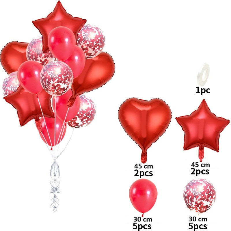 Set 14 Baloane din Folie Metalizată si din Latex, Flippy, Model Buchet, Baloane Party, 45 cm, 30 cm, Rosu-1
