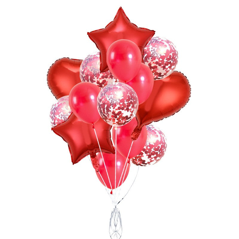 Set 14 Baloane din Folie Metalizată si din Latex, Flippy, Model Buchet, Baloane Party, 45 cm, 30 cm, Rosu-0