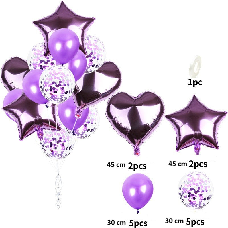 Set 14 Baloane din Folie Metalizată si din Latex, Flippy, Model Buchet, Baloane Party, 45 cm, 30 cm, Mov-1