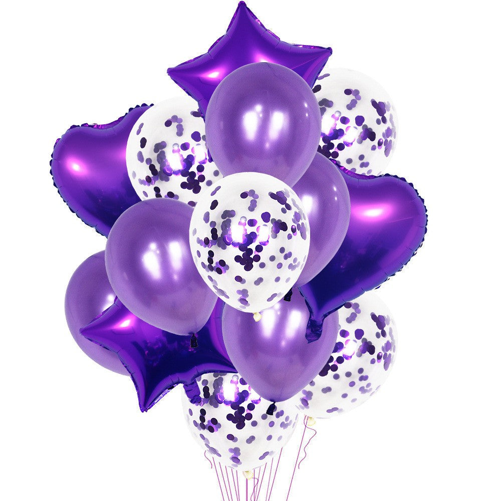 Set 14 Baloane din Folie Metalizată si din Latex, Flippy, Model Buchet, Baloane Party, 45 cm, 30 cm, Mov-0