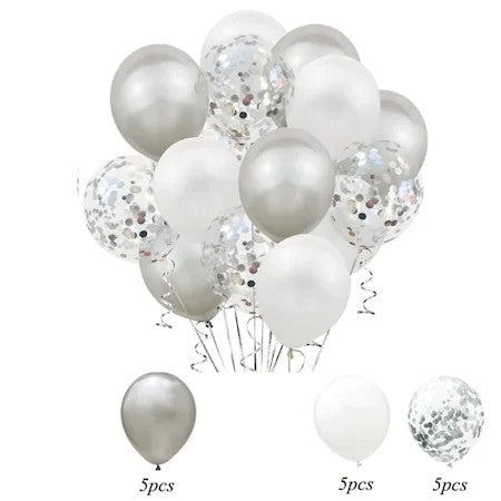Set 15 baloane pentru petrecere, Flippy, alb/argintiu, 30 cm-1