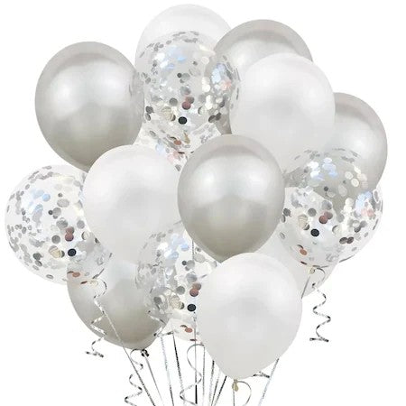 Set 15 baloane pentru petrecere, Flippy, alb/argintiu, 30 cm-2