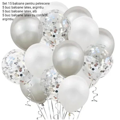 Set 15 baloane pentru petrecere, Flippy, alb/argintiu, 30 cm-3