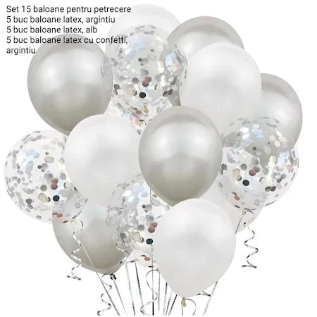 Set 15 baloane pentru petrecere, Flippy, alb/argintiu, 30 cm-3