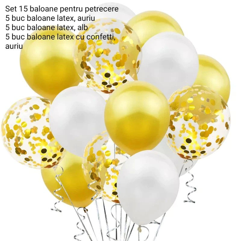Set 15 baloane pentru petrecere, Flippy, alb/auriu, 30 cm-1