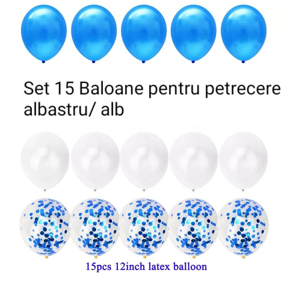 Set 15 baloane pentru petrecere, Flippy, albastru/ alb, 30 cm-1