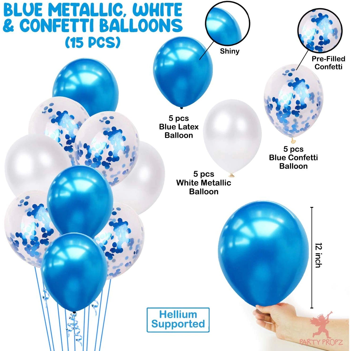 Set 15 baloane pentru petrecere, Flippy, albastru/ alb, 30 cm-4