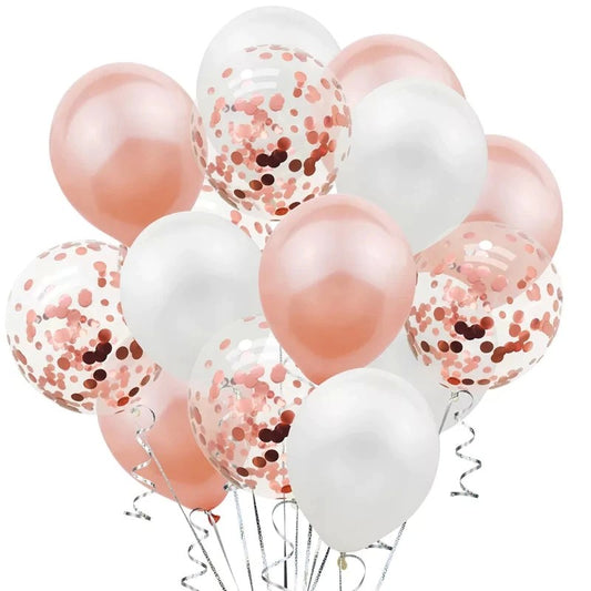 Set 15 baloane pentru petrecere, Flippy, rose gold/ alb, 30 cm-0