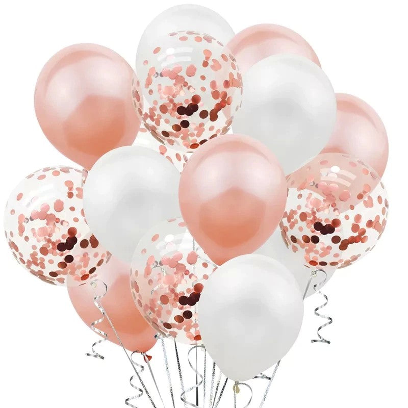 Set 15 baloane pentru petrecere, Flippy, rose gold/ alb, 30 cm-0