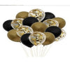 Set 16 Baloane din Latex, Flippy, Model Party, 30 cm, Auriu, Negru, Confetti, 2.8 g-0