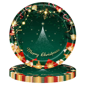 Set 16 Farfurii de Unica Folosinta, Flippy, Model Brad de Craciun Merry Christmas, Tematica Craciun, 18 cm, Verde-0