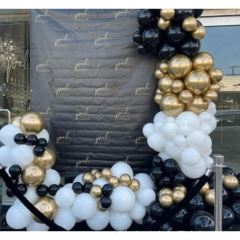 Set 163 Baloane din Latex, Flippy, Model Petrecere pentru Arcada, Baloane Party, 12 cm, 30 cm, 45 cm, Negru, Auriu, Alb-0