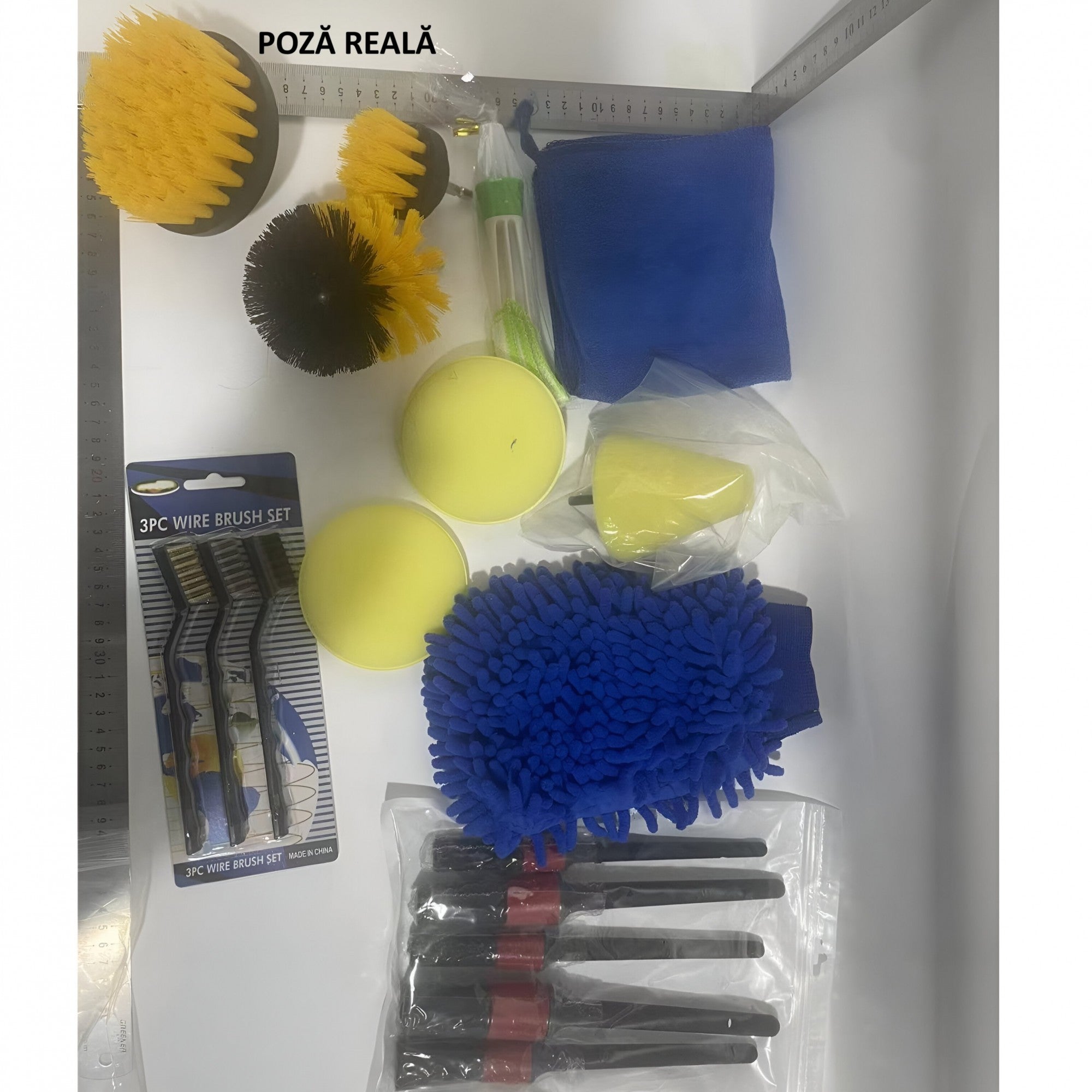 Set 17 Accesorii pentru Curatare Auto, Flippy, Interior si Exterior, 4 Capete pentru Bormasina, 5 Pensule, 3 Perii, 1 Laveta, 1 Manusa, 1 Perie Tripla Grilaj, 2 Bureti, Multicolor-1