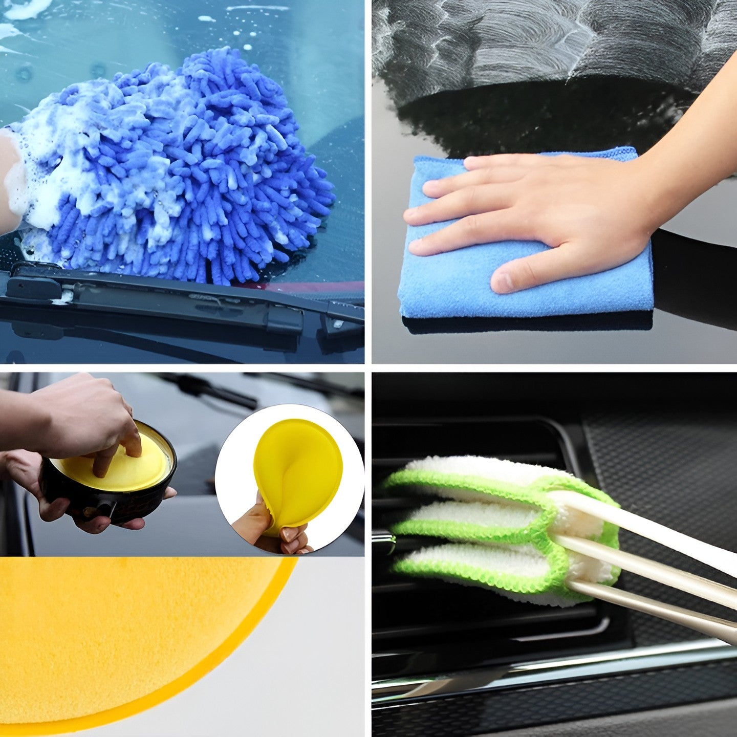 Set 17 Accesorii pentru Curatare Auto, Flippy, Interior si Exterior, 4 Capete pentru Bormasina, 5 Pensule, 3 Perii, 1 Laveta, 1 Manusa, 1 Perie Tripla Grilaj, 2 Bureti, Multicolor-4