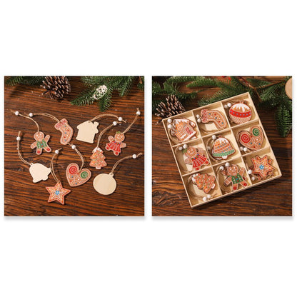 Set 18 Decoratiuni de Craciun din Lemn, Flippy, cu Snur pentru Agatare in Brad, Modele Diverse , Diferite Dimensiuni, Multicolor-3
