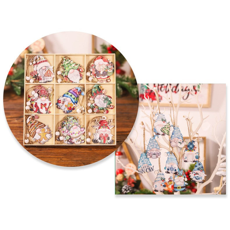 Set 18 Decoratiuni de Craciun din Lemn, Flippy, cu Snur pentru Agatare in Brad, Model Gnomi, Diferite Dimensiuni, Albastru-4