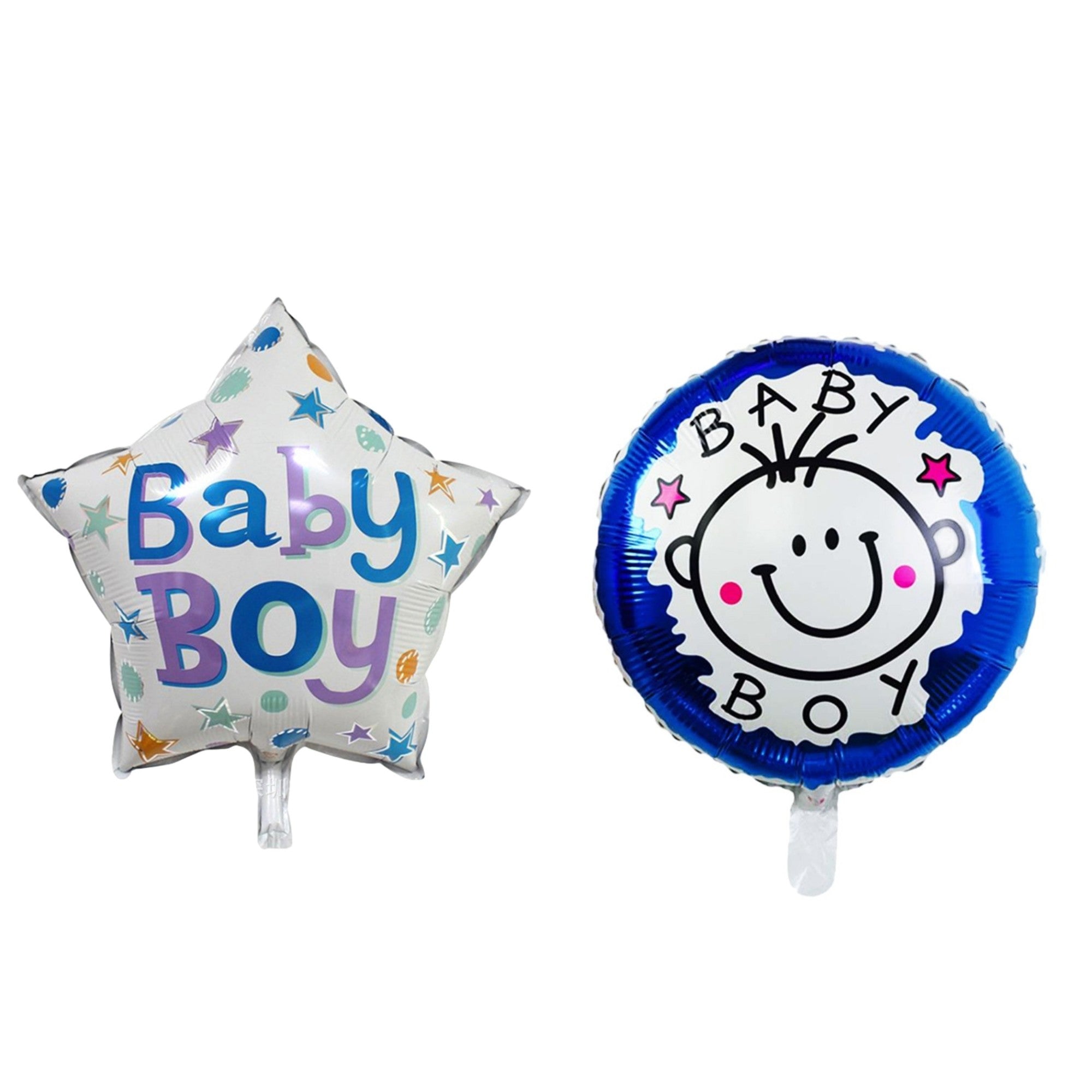 Set 2 Baloane din Folie Metalizata, Flippy, Figurine Stea si Cerc, Tema Botez Baietel, 45 cm, Ambalaj Individual, Pai Inclus, Umflare cu Aer sau Heliu, Albastru-0