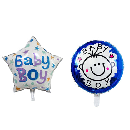 Set 2 Baloane din Folie Metalizata, Flippy, Figurine Stea si Cerc, Tema Botez Baietel, 45 cm, Ambalaj Individual, Pai Inclus, Umflare cu Aer sau Heliu, Albastru-0
