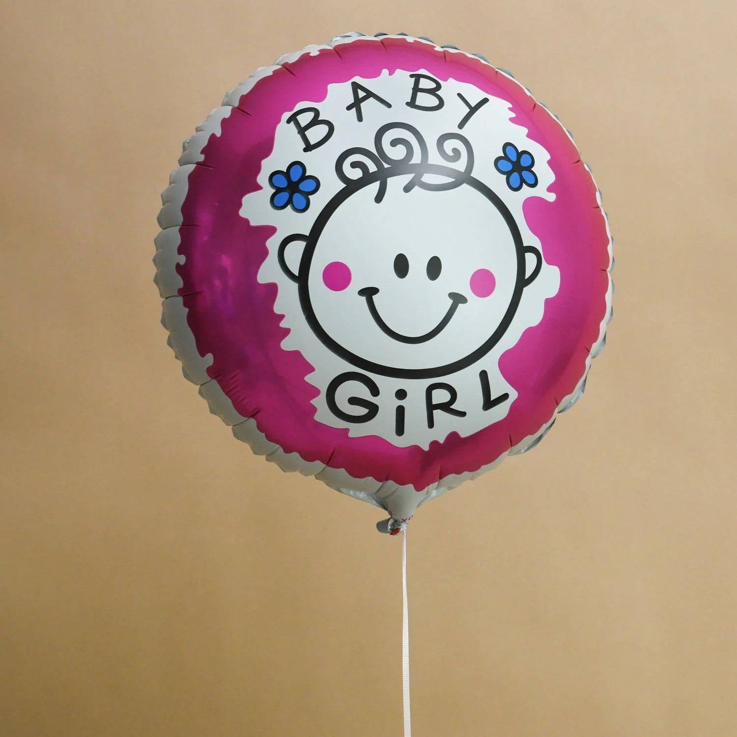 Set 2 Baloane din Folie Metalizata, Flippy, Figurine Inima si Cerc, Tema Botez Fetita, 45 cm, Ambalaj Individual, Pai Inclus, Umflare cu Aer sau Heliu, Roz-4