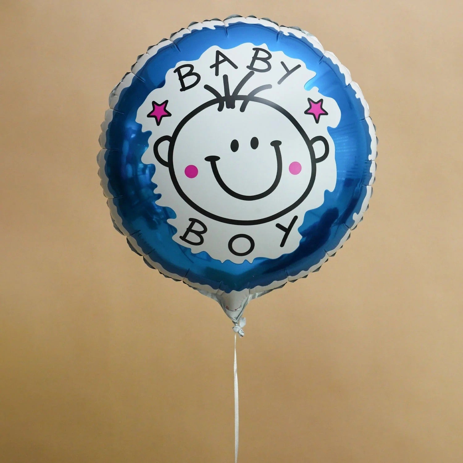 Set 2 Baloane din Folie Metalizata, Flippy, Figurine Stea si Cerc, Tema Botez Baietel, 45 cm, Ambalaj Individual, Pai Inclus, Umflare cu Aer sau Heliu, Albastru-4