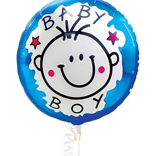 Set 2 Baloane din Folie Metalizata, Flippy, Figurine Stea si Cerc, Tema Botez Baietel, 45 cm, Ambalaj Individual, Pai Inclus, Umflare cu Aer sau Heliu, Albastru-5