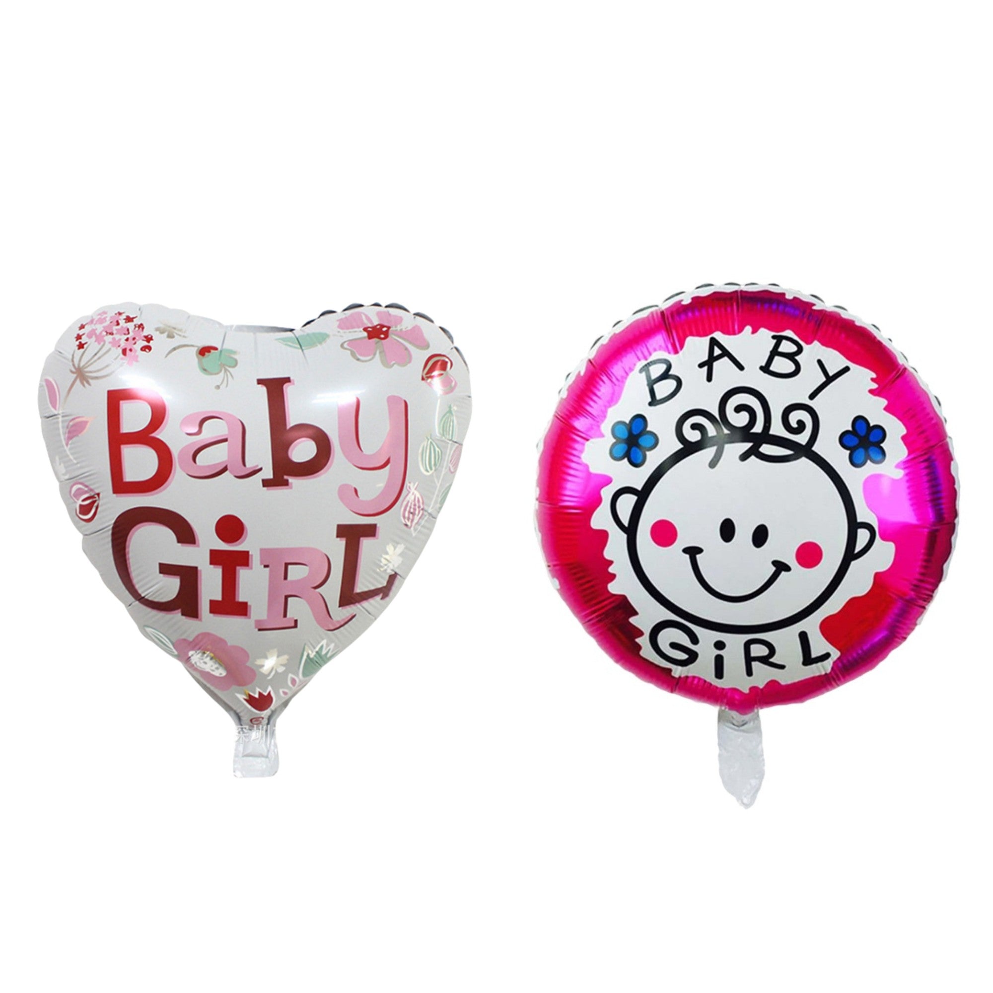 Set 2 Baloane din Folie Metalizata, Flippy, Figurine Inima si Cerc, Tema Botez Fetita, 45 cm, Ambalaj Individual, Pai Inclus, Umflare cu Aer sau Heliu, Roz-0