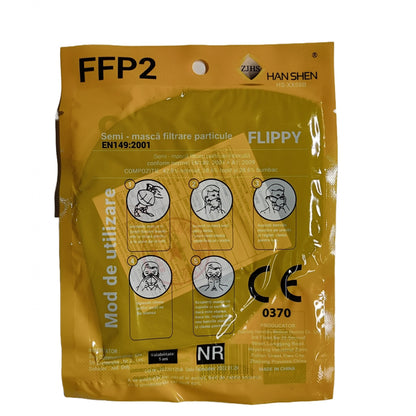 Set 2 bucati Masca de protectie faciala, Flippy, de unica folosinta pentru adulti, FFP2, KN95 CE 0370, 5 straturi, nesterila, ambalaj individual, Negru-5