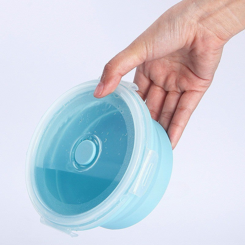 Set 2 caserole rotunde pliabile Flippy, din silicon, rezistenta la temperaturi ridicate, usor de depozitat si curatat, 500 si 800 ml, utilizare in cuptorul cu microunde, albastra-1