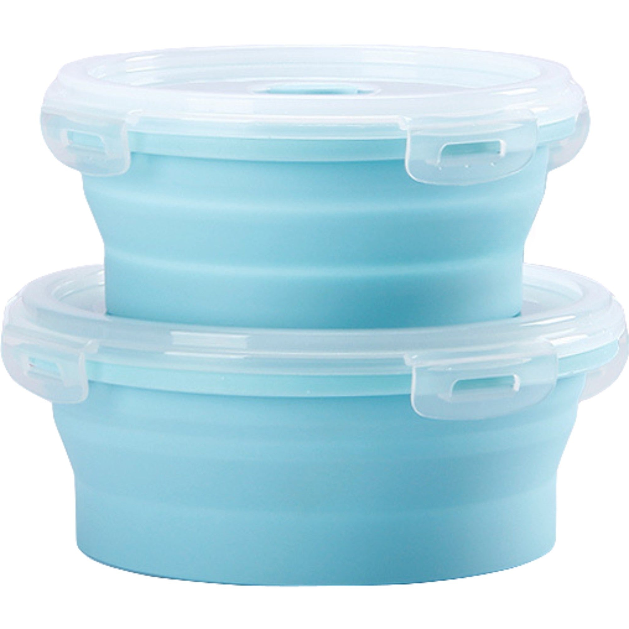 Set 2 caserole rotunde pliabile Flippy, din silicon, rezistenta la temperaturi ridicate, usor de depozitat si curatat, 500 si 800 ml, utilizare in cuptorul cu microunde, albastra-0