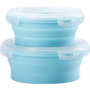 Set 2 caserole rotunde pliabile Flippy, din silicon, rezistenta la temperaturi ridicate, usor de depozitat si curatat, 500 si 800 ml, utilizare in cuptorul cu microunde, albastra-0