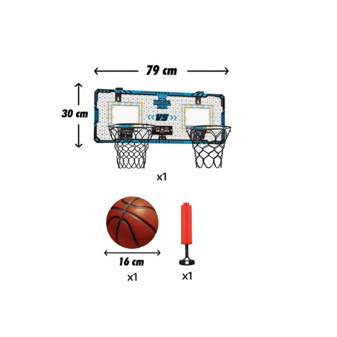 Set 2 Cosuri de Baschet pentru Copii, Flippy, cu Tablou de Bord Electronic, Pentru 2 Jucatori, Minge, Pompa, 2 Moduri, Interior/Exterior, Inel Metalic si Rabatabil cu Arc, Luminos, 60x31x6 cm, Multicolor-2