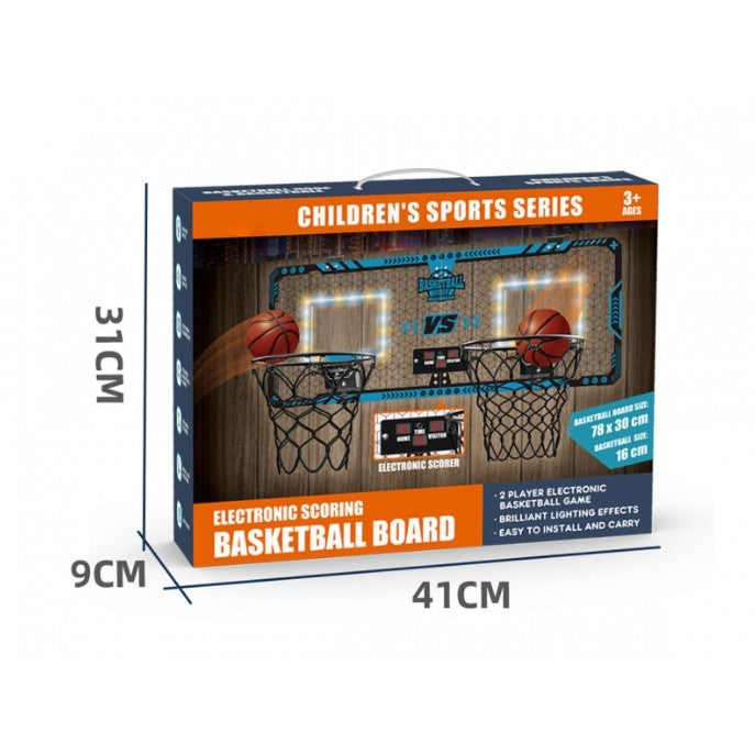 Set 2 Cosuri de Baschet pentru Copii, Flippy, cu Tablou de Bord Electronic, Pentru 2 Jucatori, Minge, Pompa, 2 Moduri, Interior/Exterior, Inel Metalic si Rabatabil cu Arc, Luminos, 60x31x6 cm, Multicolor-4