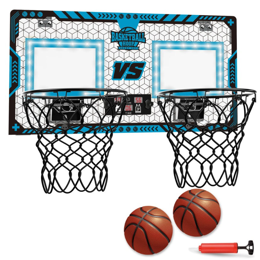 Set 2 Cosuri de Baschet pentru Copii, Flippy, cu Tablou de Bord Electronic, Pentru 2 Jucatori, Minge, Pompa, 2 Moduri, Interior/Exterior, Inel Metalic si Rabatabil cu Arc, Luminos, 60x31x6 cm, Multicolor-5