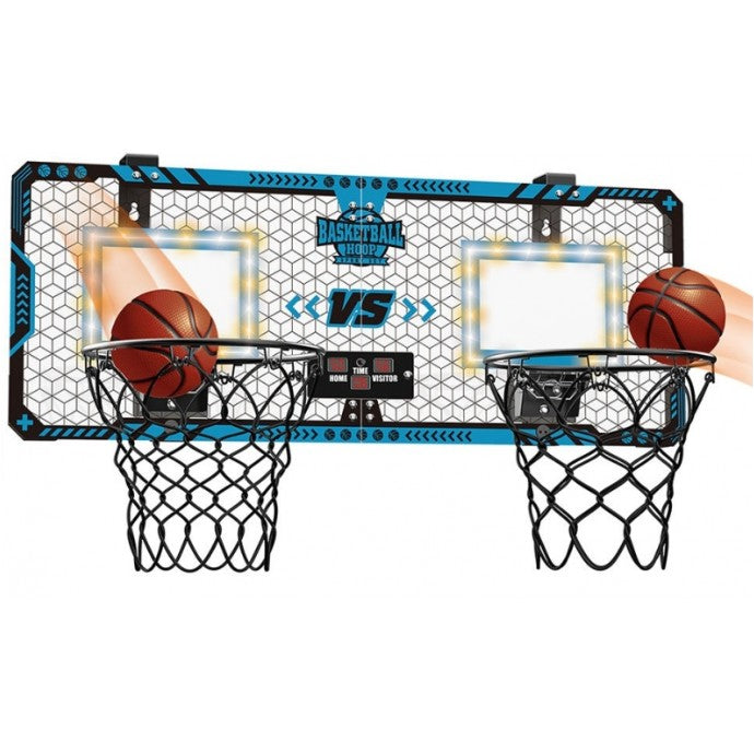 Set 2 Cosuri de Baschet pentru Copii, Flippy, cu Tablou de Bord Electronic, Pentru 2 Jucatori, Minge, Pompa, 2 Moduri, Interior/Exterior, Inel Metalic si Rabatabil cu Arc, Luminos, 60x31x6 cm, Multicolor-0